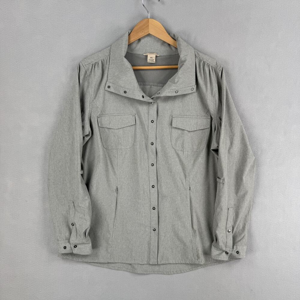 Duluth Trading Co Shirt Womens 2XL Gray Sol Survivor Long Sleeve Snap Button Up